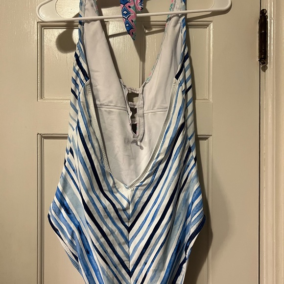 Lilly Pulitzer Loraline Seaside Vibes Stripe Lattice Halter One Piece Swimsuit - Picture 4 of 6